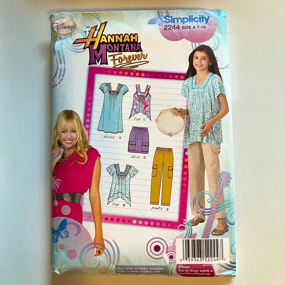 Disney Hannah Montana Forever Simplicity 2244 A Girls 7-16 size sewing pattern